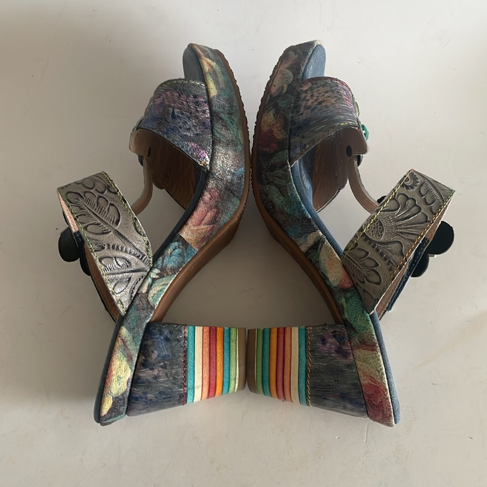 Spring Step Colorful Floral Heeled Sandals - Picture 6 of 10